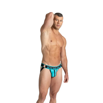 Karma Blue Jock on model by Gigo Underwear