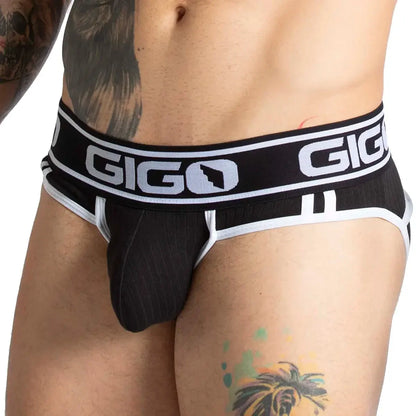 Khanal Black Brief Jock front view by Gigo Underwear