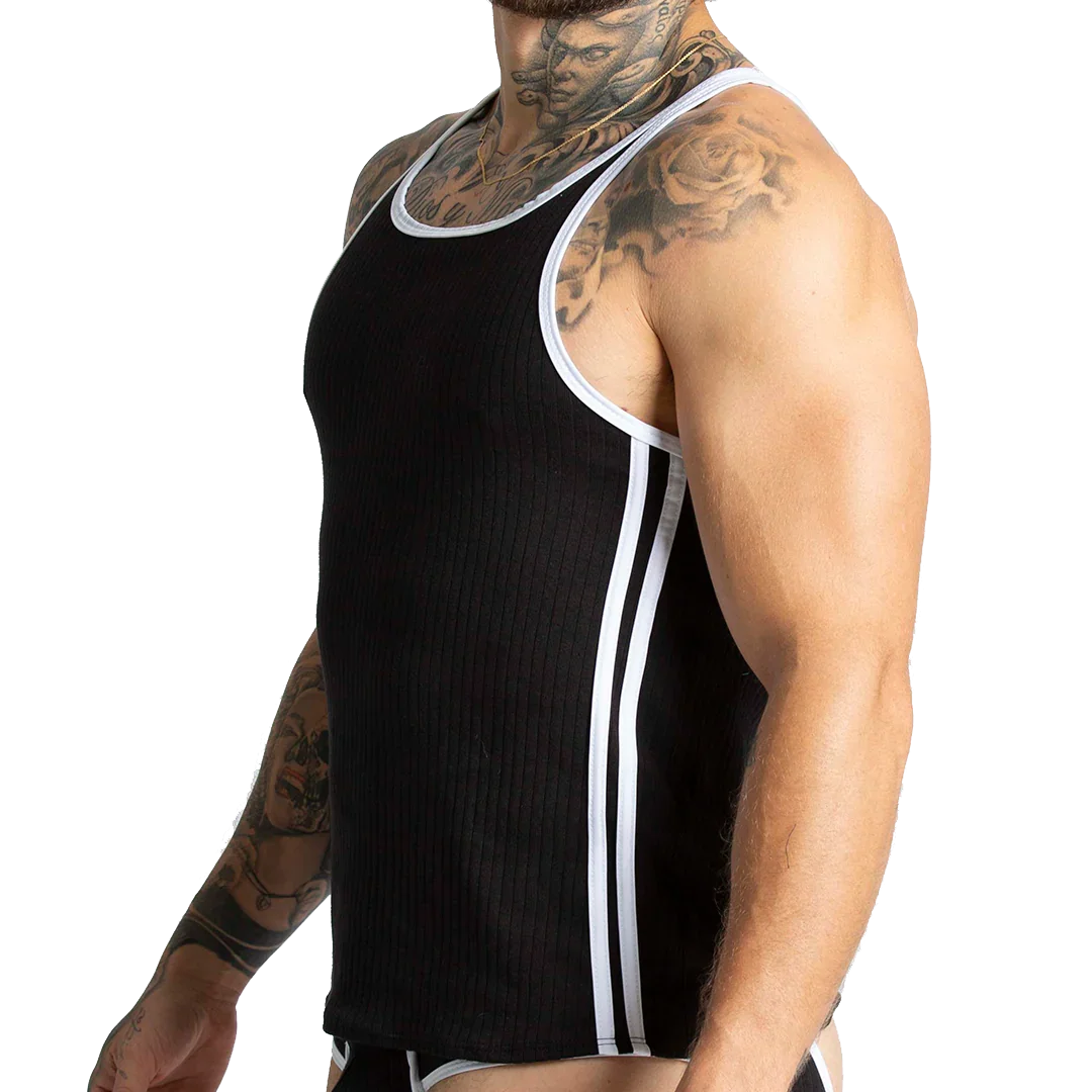 Khanal Black Tank front view by Gigo Underwear