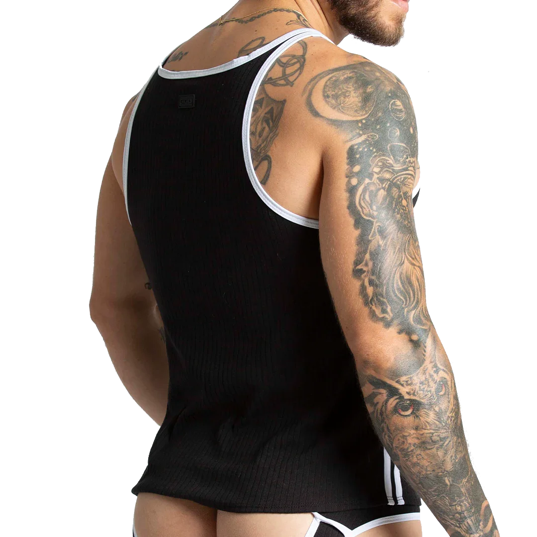 Khanal Black Tank back view by Gigo Underwear