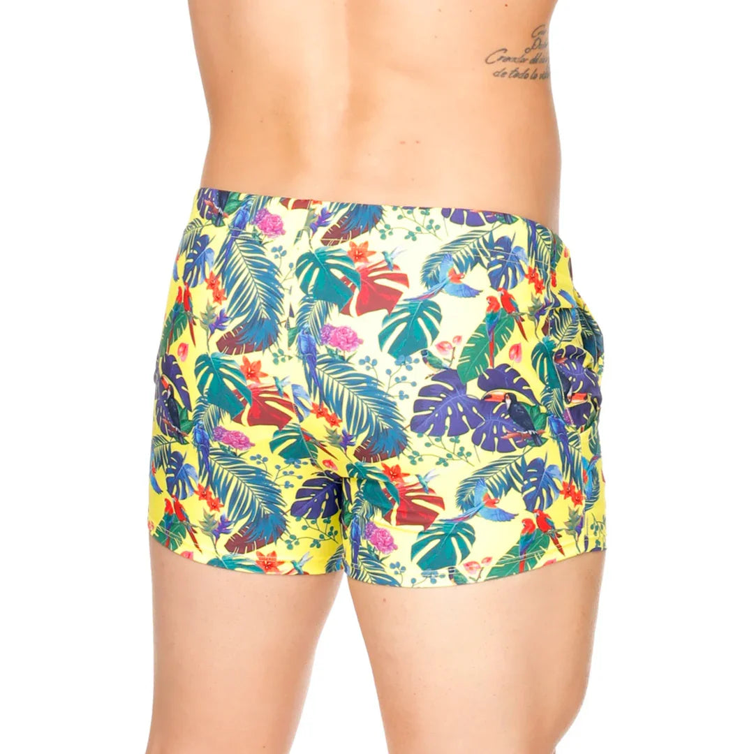 Macaws Yellow Beachwear back view by Gigo Underwear