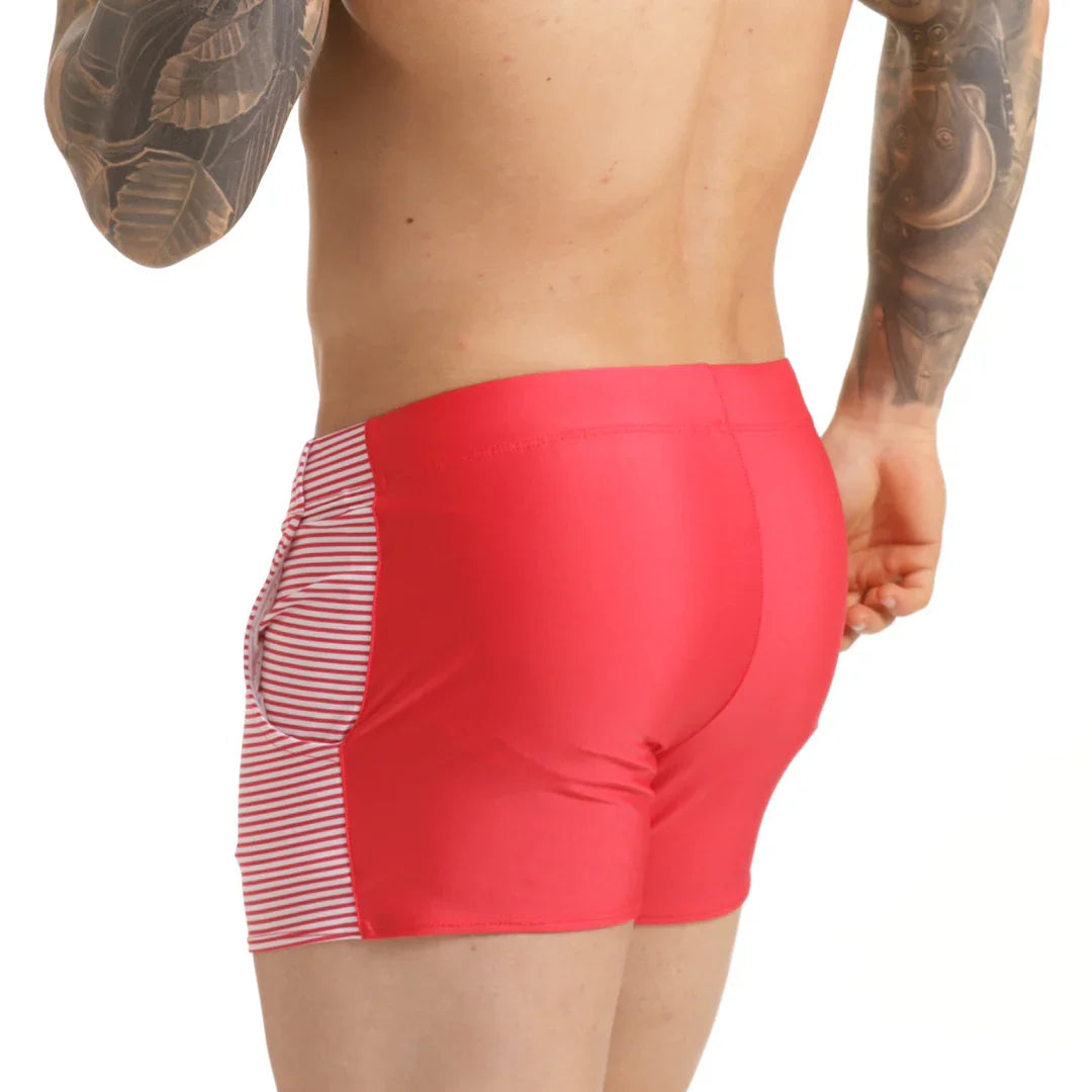 Marine Red Beachwear back view by Gigo Underwear