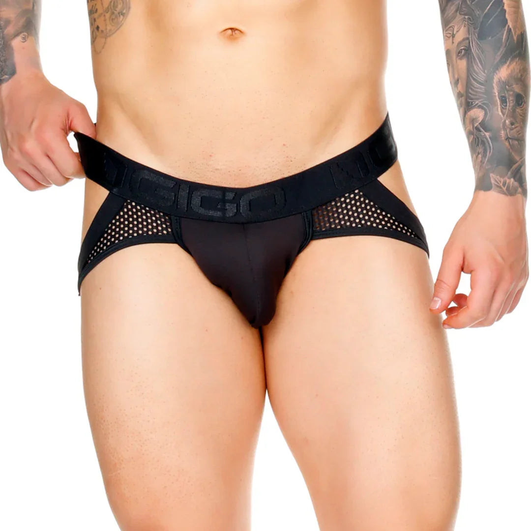 Morocco Black Brief Jockstrap front view by Gigo Underwear