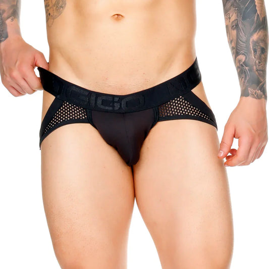 Morocco Black Brief Jockstrap front view by Gigo Underwear