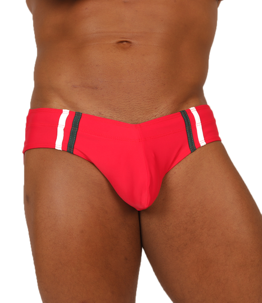 NICE RED SWIMBRIEF - Bold Men's Brief with Contrasting Waistband