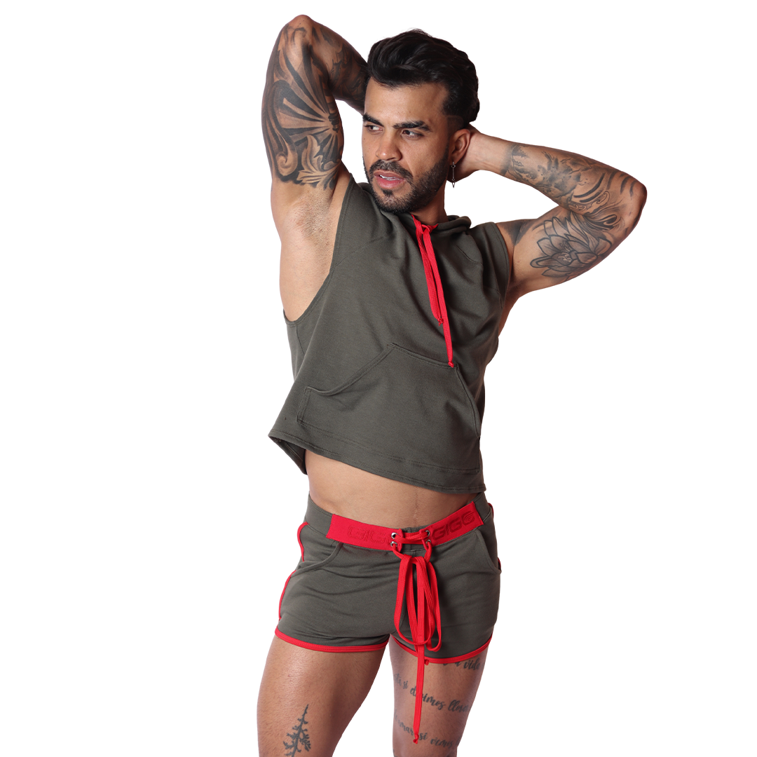 Nafts Green Hoody T Shirt on model by Gigo Underwear