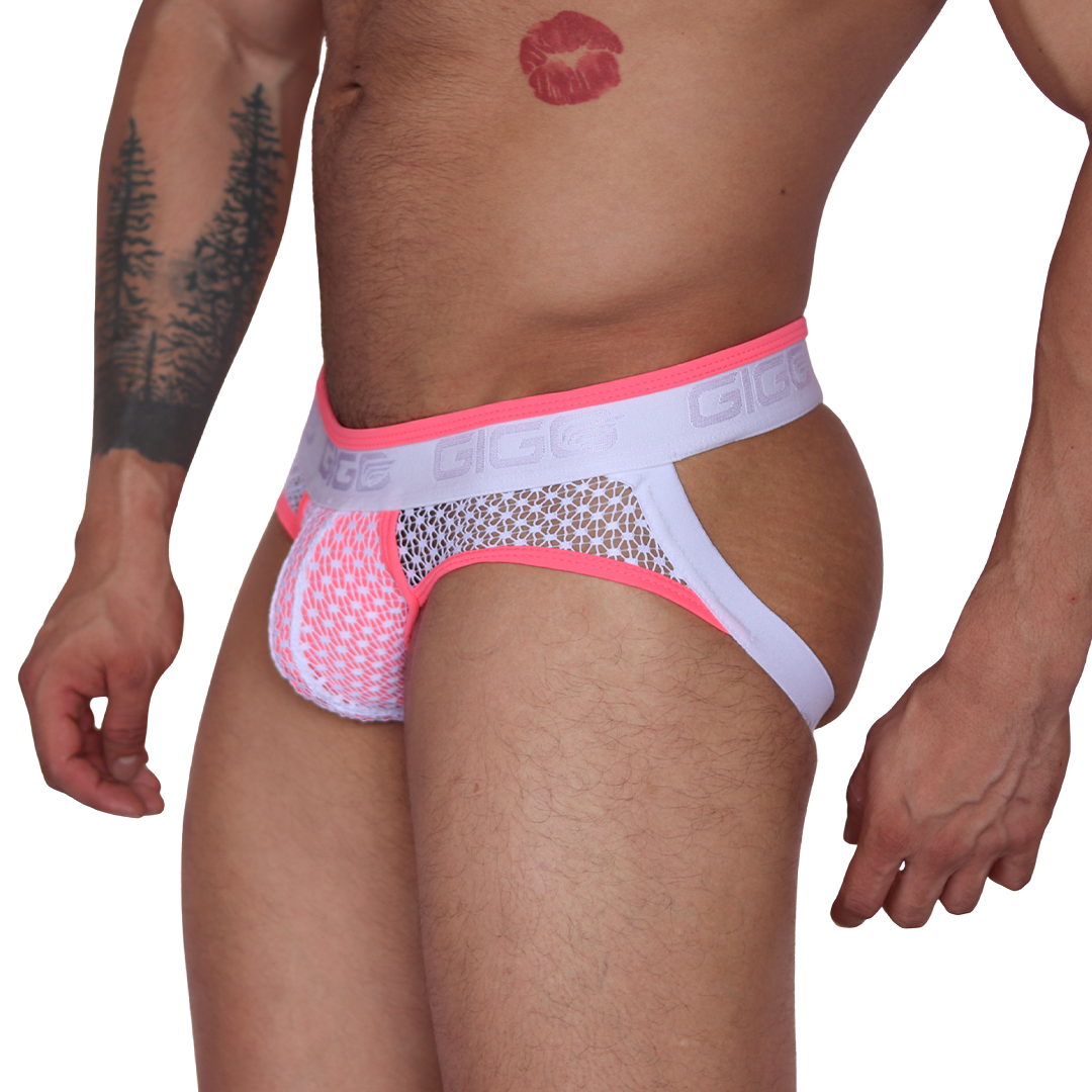 Net Fuchsia Jock Thong front view by Gigo Underwear
