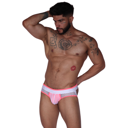 Net Fuchsia Jock Thong on model by Gigo Underwear