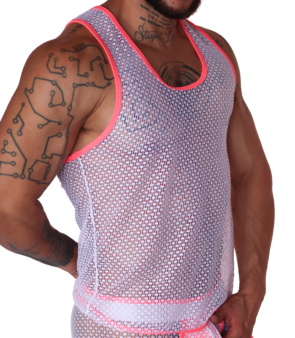 Net Fuchsia Tank front view by Gigo Underwear