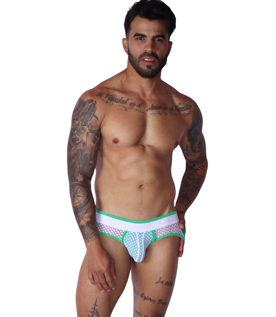 Net Green Jock Thong on model by Gigo Underwear