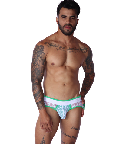 Net Green Jock Thong on model by Gigo Underwear