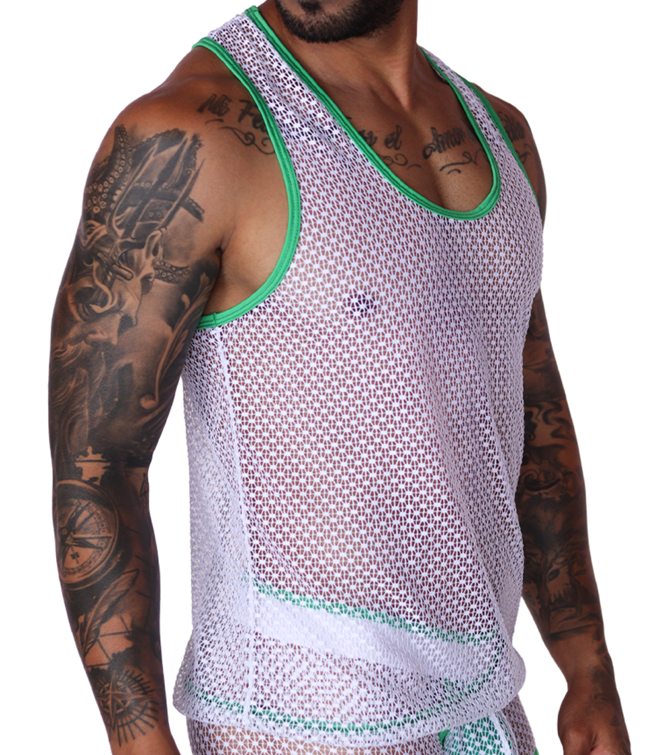 Net Green Tank front view by Gigo Underwear