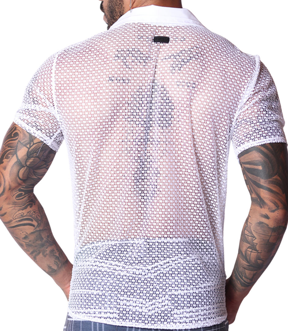 Net White Shirt back view by Gigo Underwear