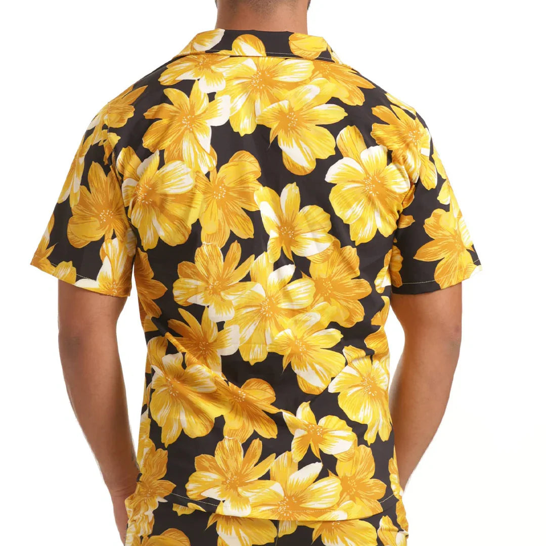 Flowers Yellow Shirt back view by Gigo Underwear
