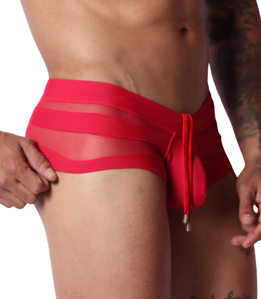 Panel Red Swim Brief front view by Gigo Underwear