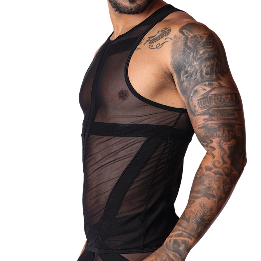 Panel Black Tank front view by Gigo Underwear