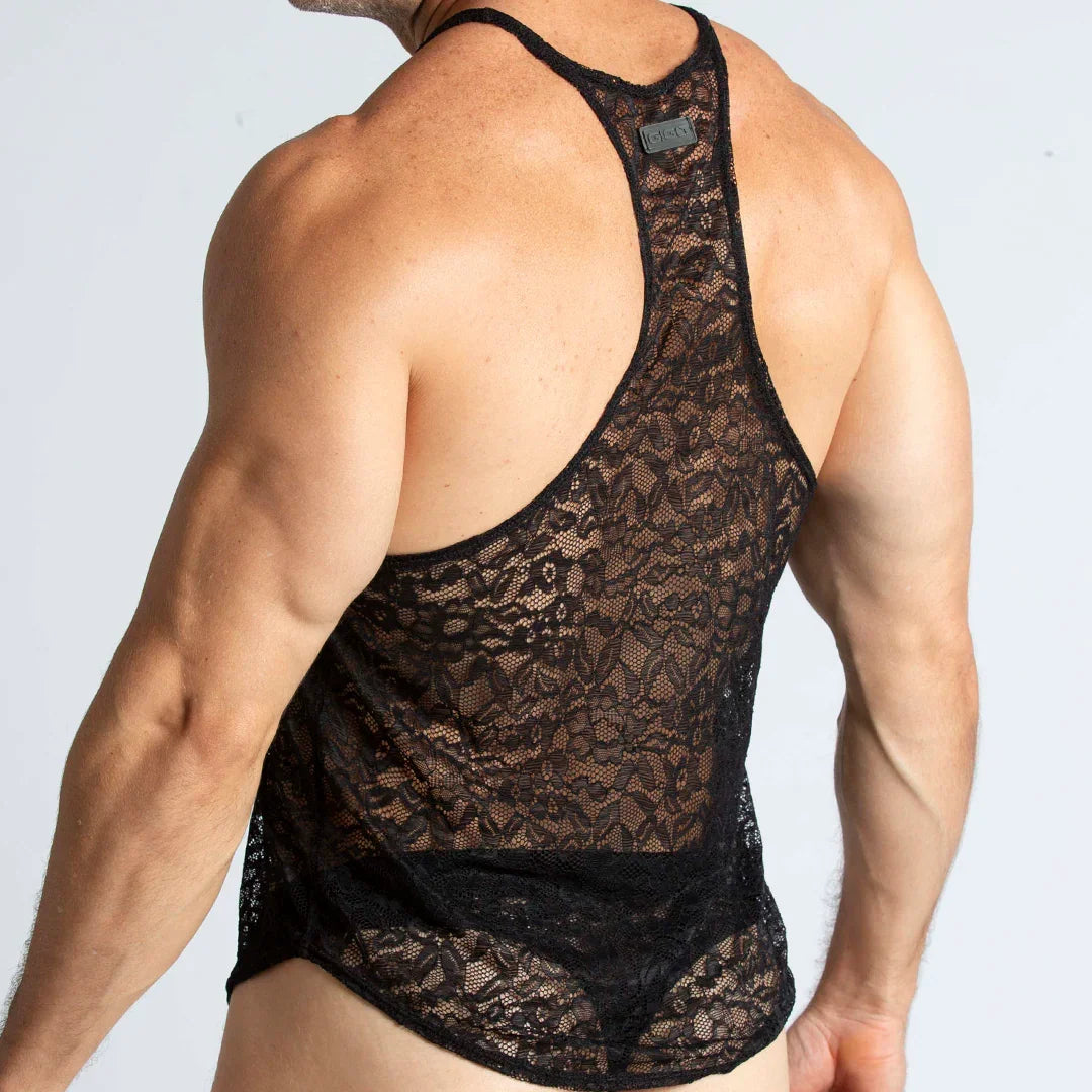 Paradise Black Tank back view by Gigo Underwear