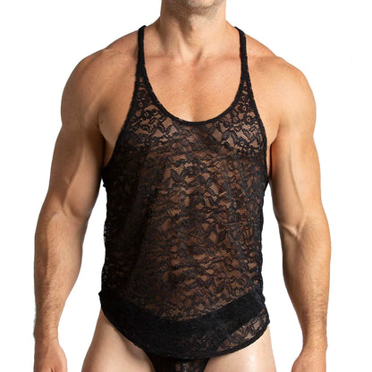 Paradise Black Tank front view by Gigo Underwear
