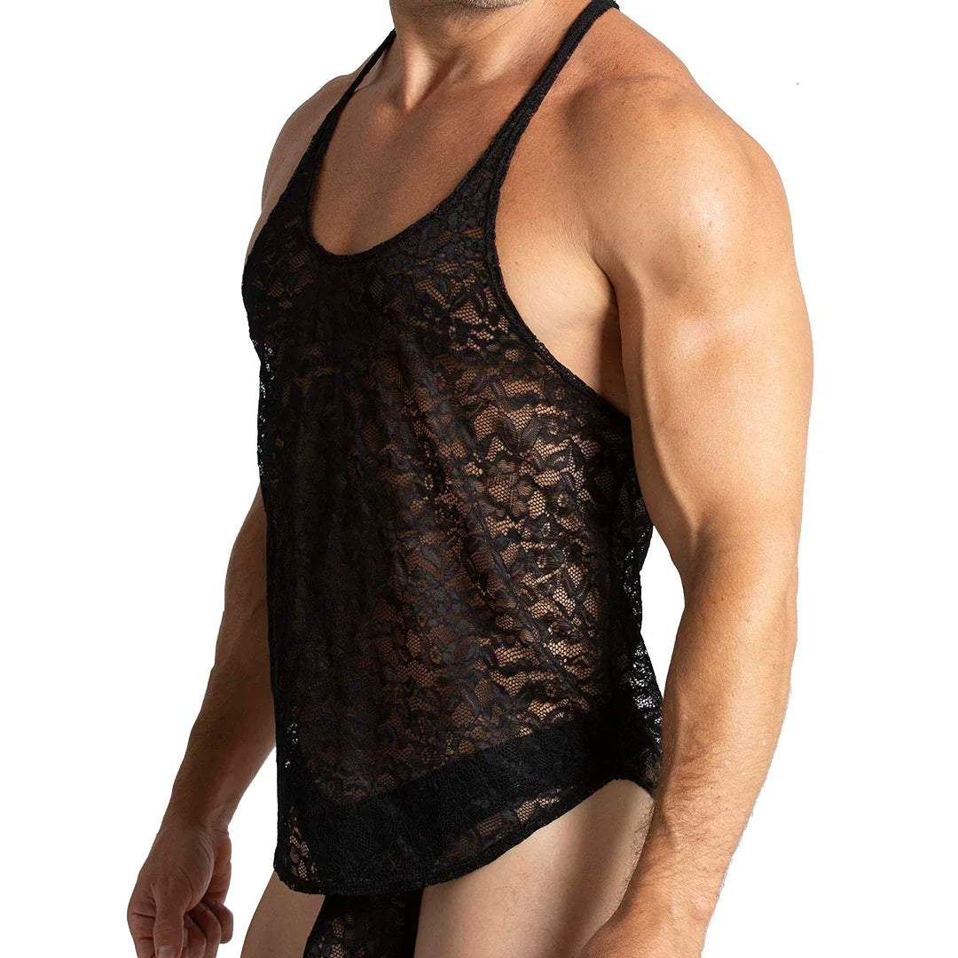 Paradise Black Tank on model by Gigo Underwear