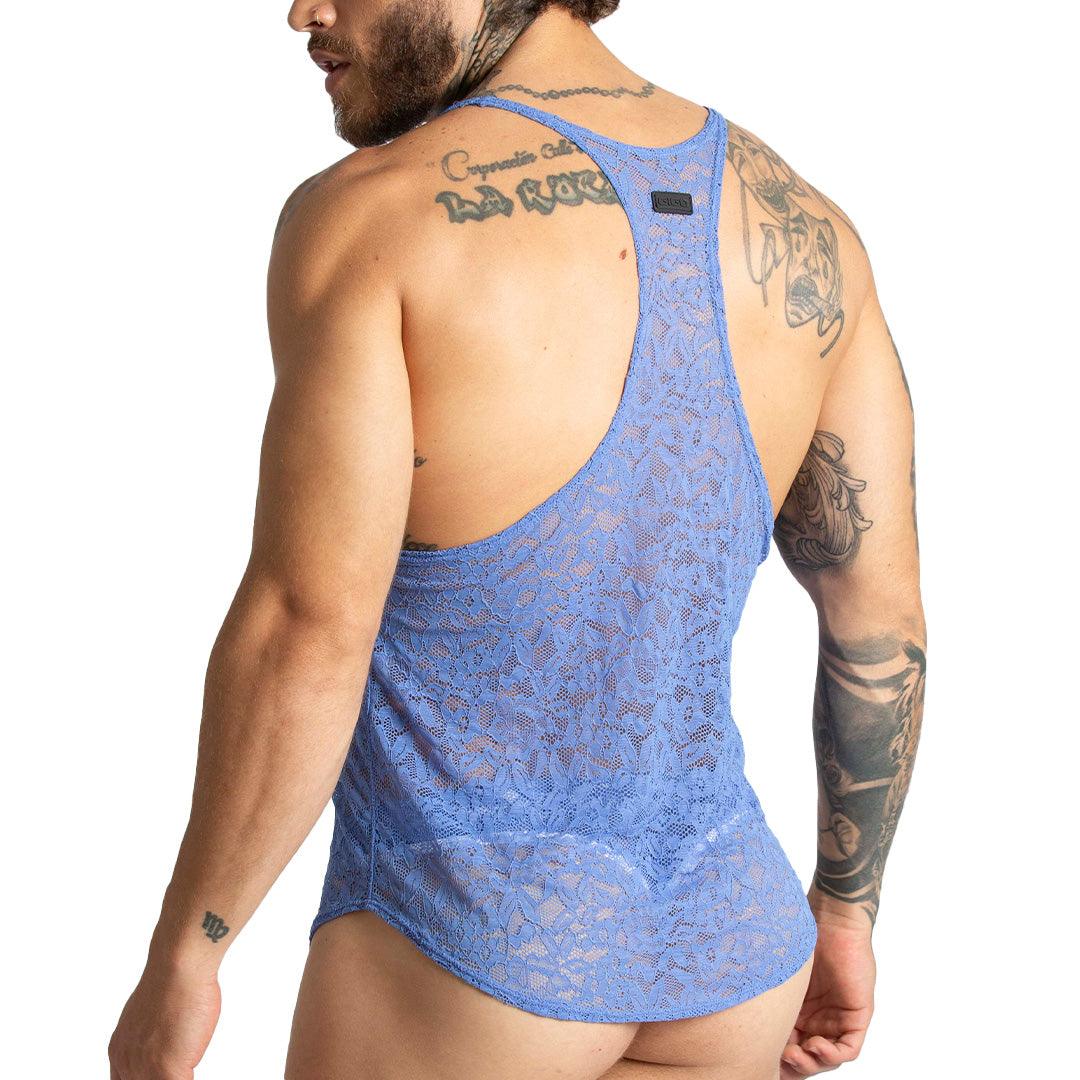 PARADISE BLUE TANK - Sexy blue lace t-shirt for men, sleeveless chemise
