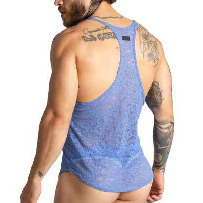 PARADISE BLUE TANK - Sexy blue lace t-shirt for men, sleeveless chemise