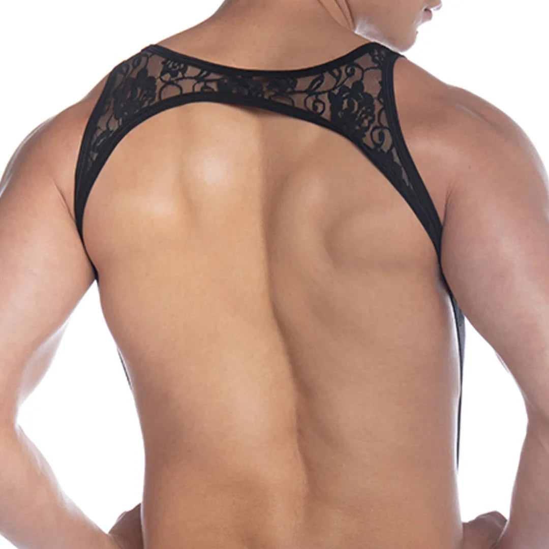 Picot Black Harness back view by Gigo Underwear