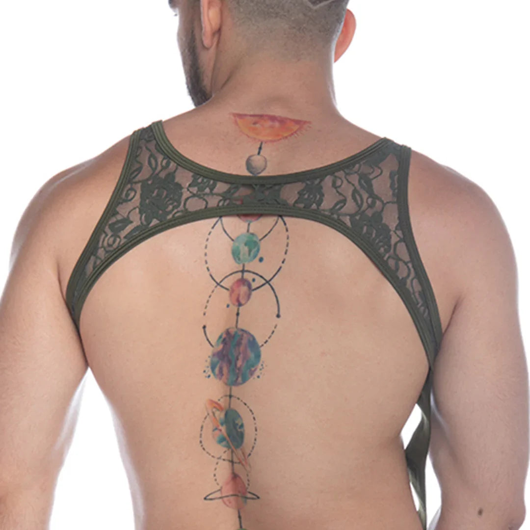 Picot Green Harness back view by Gigo Underwear