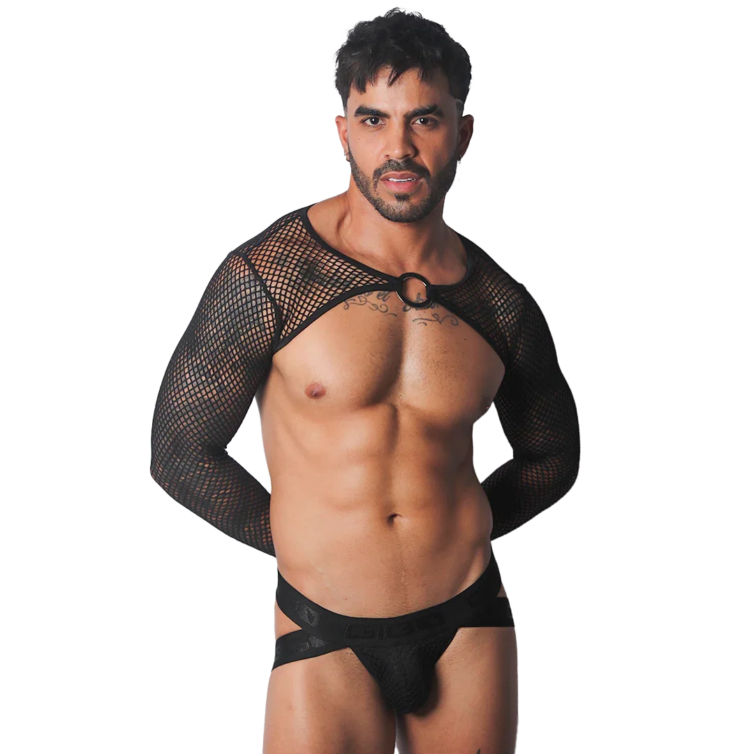 Provocative Black Harness on model by Gigo Underwear