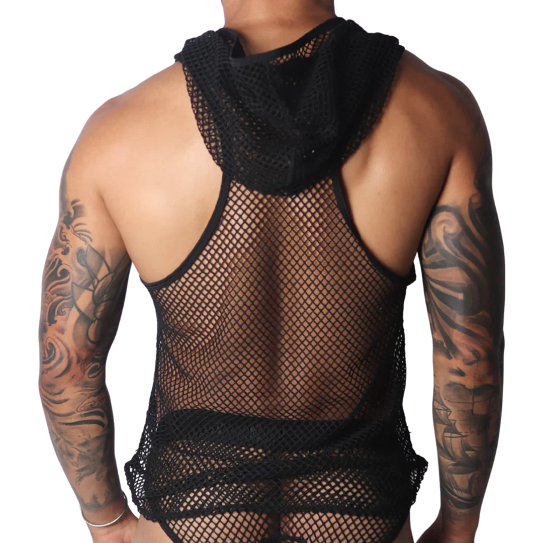 Provocative Black Hoody Tshirt back view by Gigo Underwear