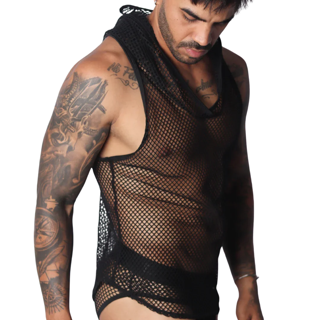 Provocative Black Hoody Tshirt front view by Gigo Underwear