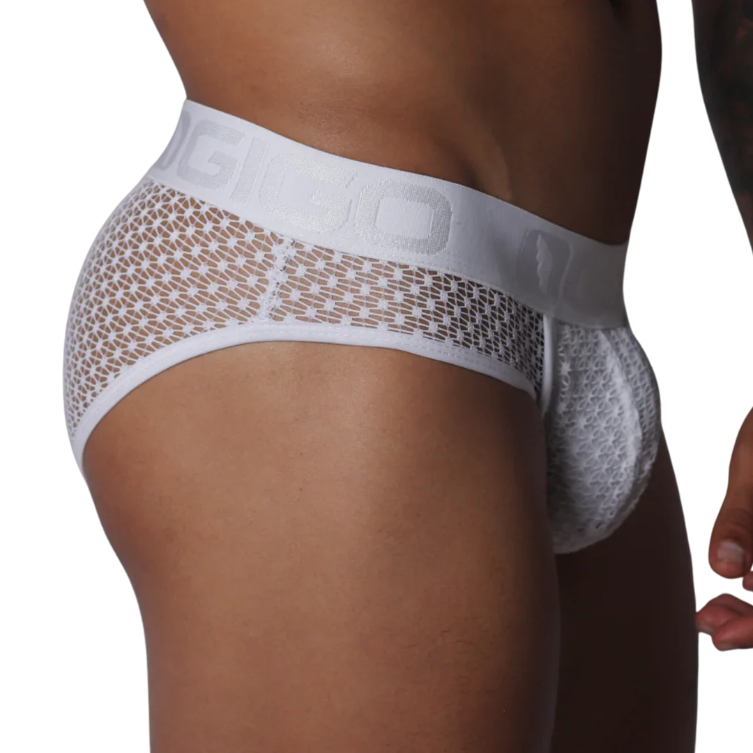 Provocative White Brief front view by Gigo Underwear