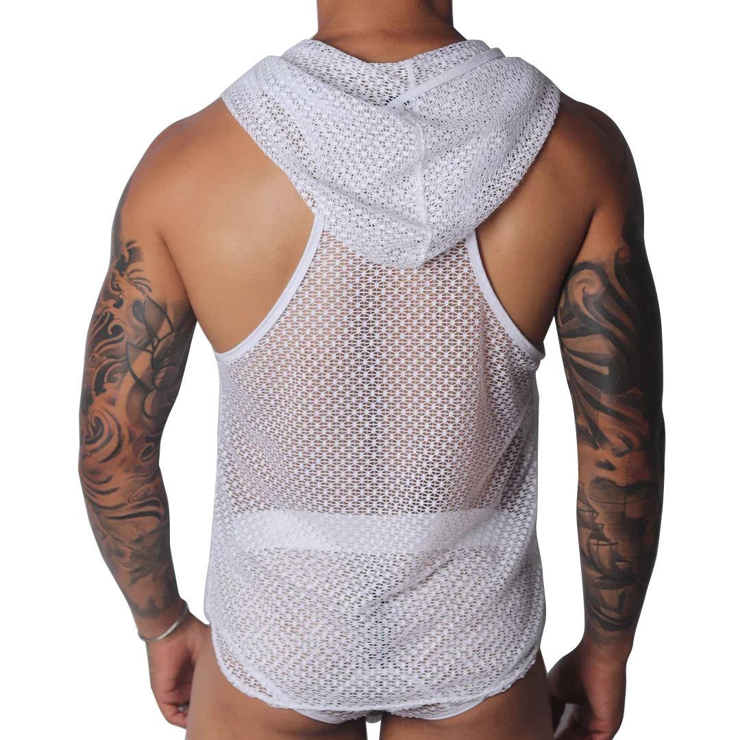 Provocative White Hoody Tshirt back view by Gigo Underwear