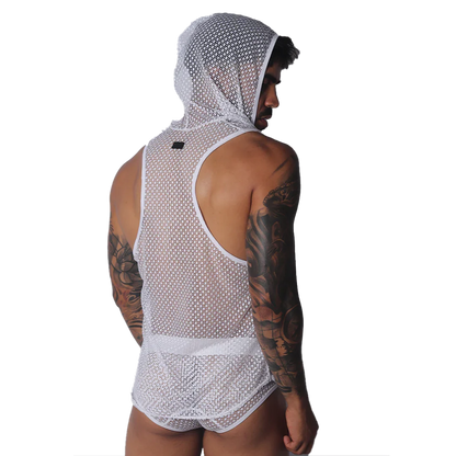 Provocative White Hoody Tshirt on model by Gigo Underwear
