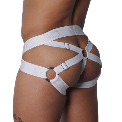 Provocative White Jockstrap front view by Gigo Underwear