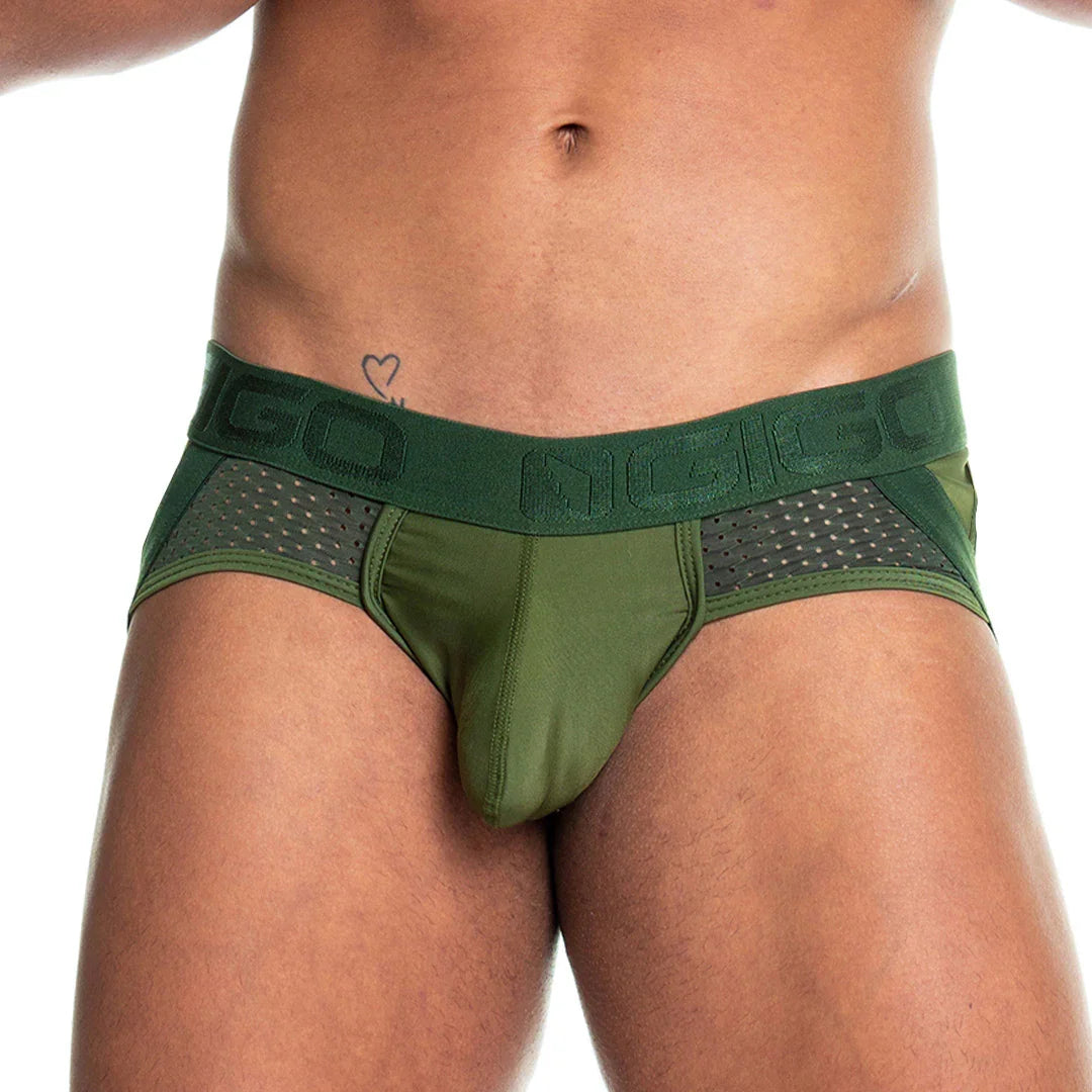 Prudence Green Brief Jockstrap front view by Gigo Underwear