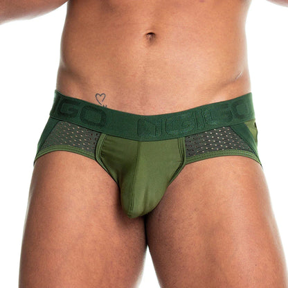 Prudence Green Brief Jockstrap front view by Gigo Underwear