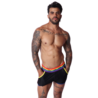 Pride Shorts on model by Gigo Underwear