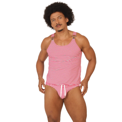 Rank Red Tank on model by Gigo Underwear