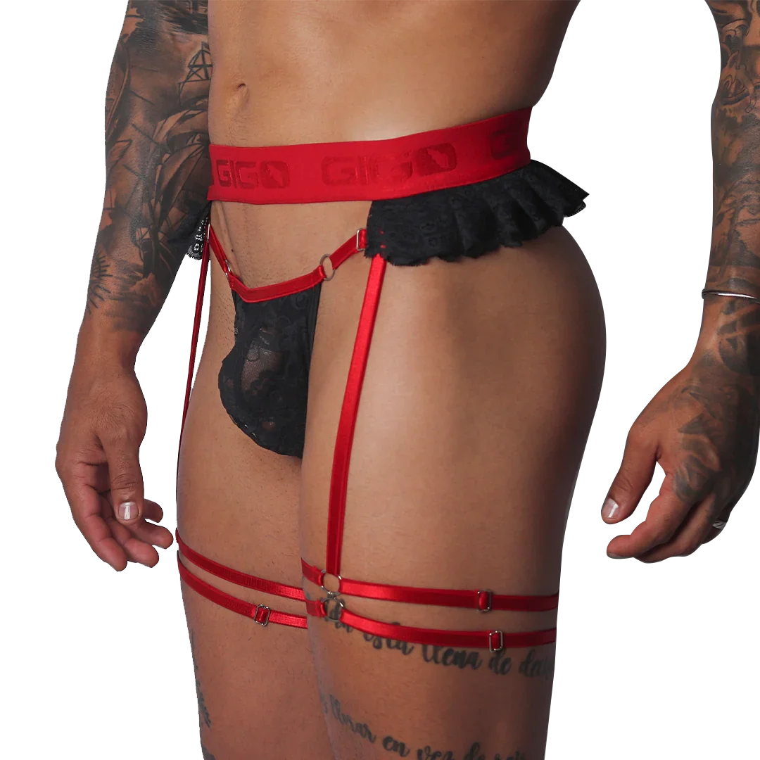 Romantic Black Gelbert Belt front view by Gigo Underwear