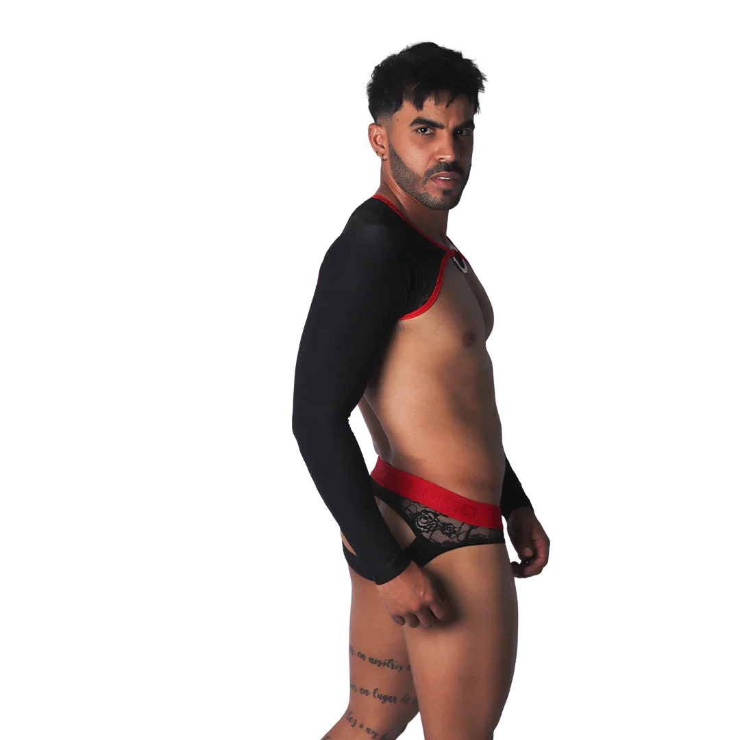 Romantic Black Harness on model by Gigo Underwear