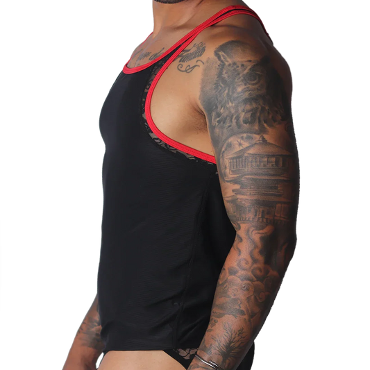 Romantic Black Tank front view by Gigo Underwear