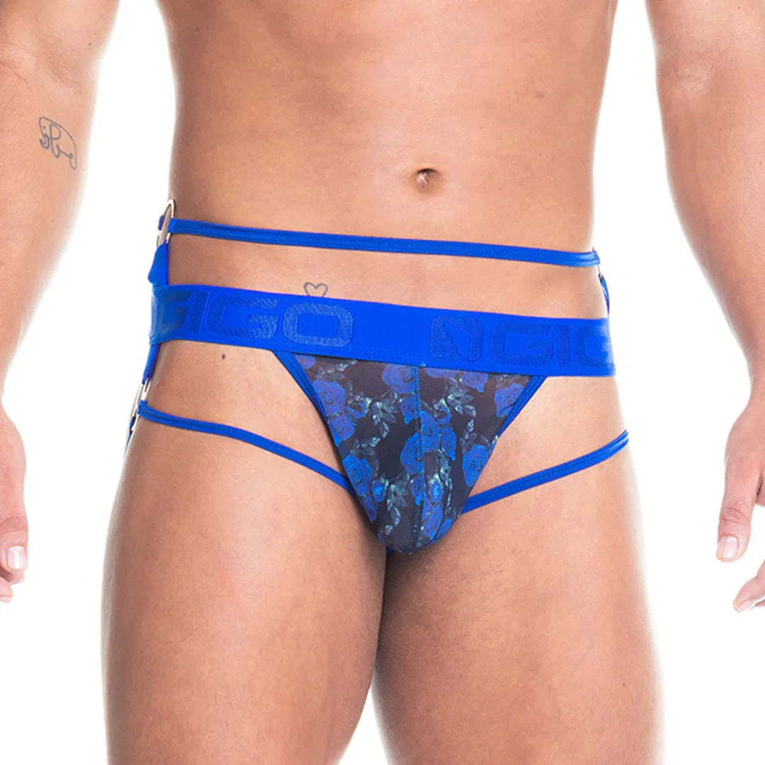 Rose Blue Jockstrap front view by Gigo Underwear