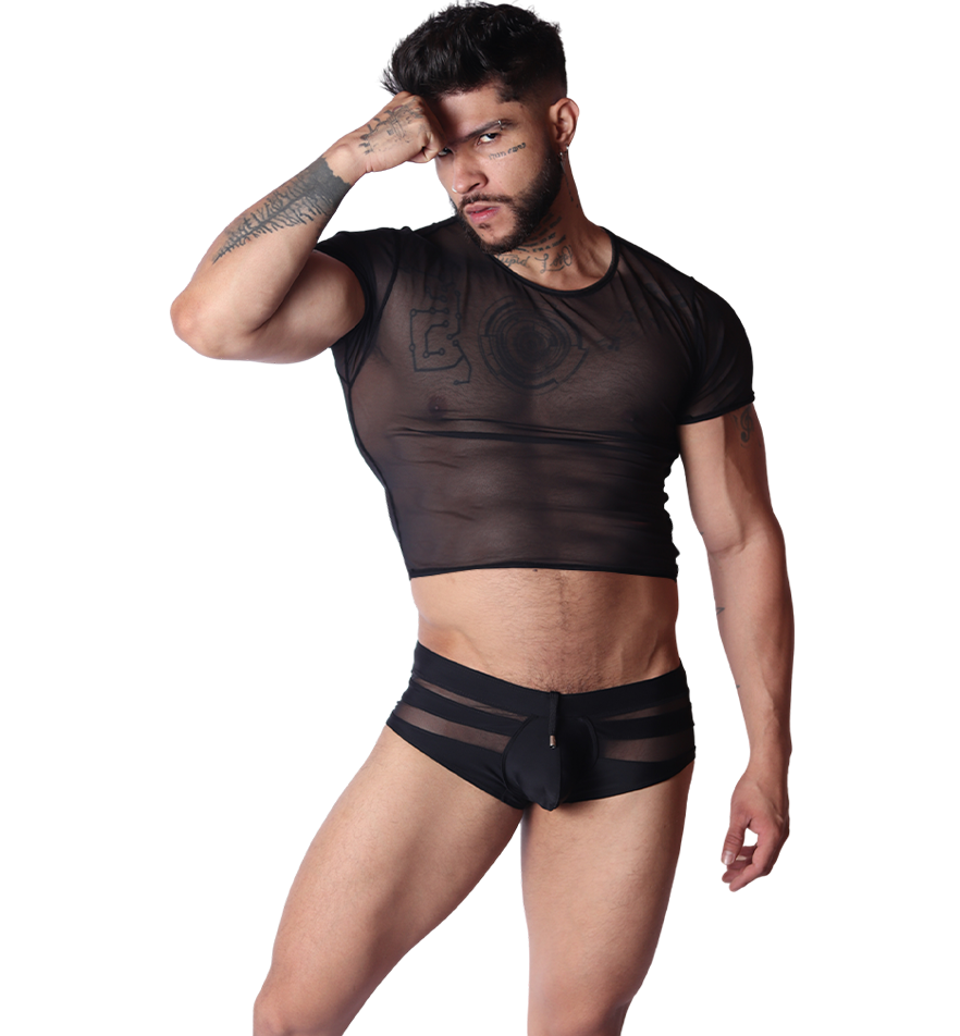 Spectrum Black Crop Top on model by Gigo Underwear