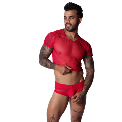 Spectrum Red Crop Top on model by Gigo Underwear