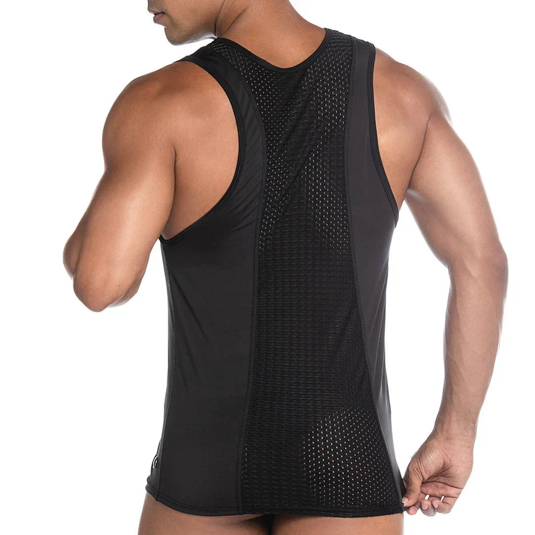 Strech Black Tank front view by Gigo Underwear