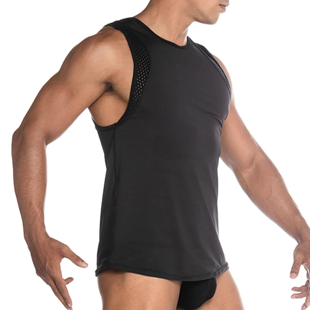 Strech Black Tank back view by Gigo Underwear