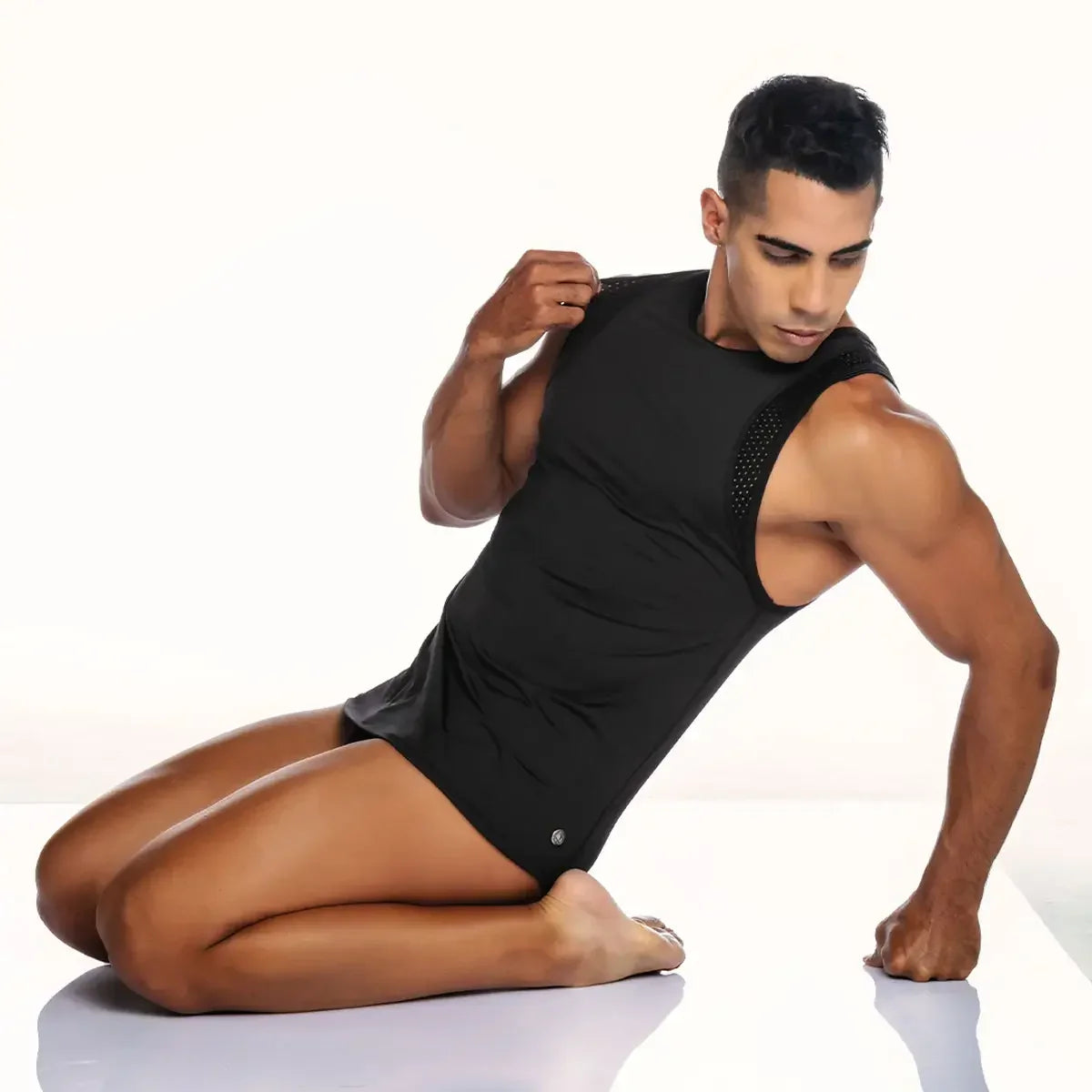 Strech Black Tank on model by Gigo Underwear