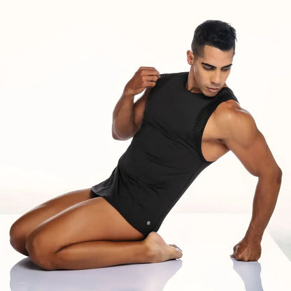 Strech Black Tank on model by Gigo Underwear