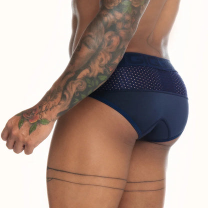 Strech Blue Brief front view by Gigo Underwear