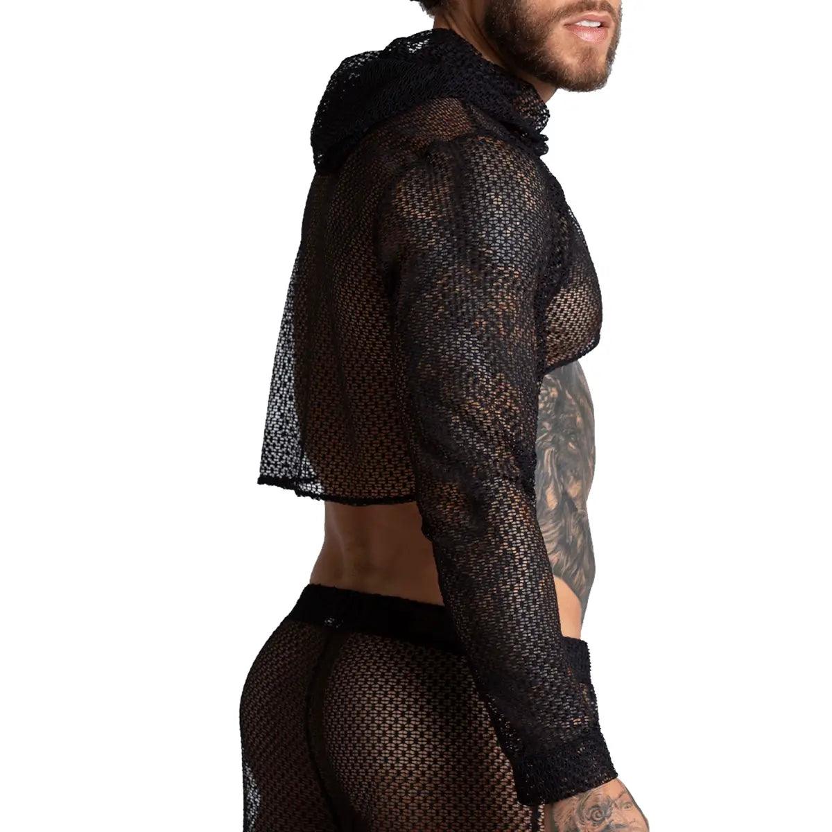 STRIKING CROOP TOP - Sexy black mesh croop top for men, men's shirt